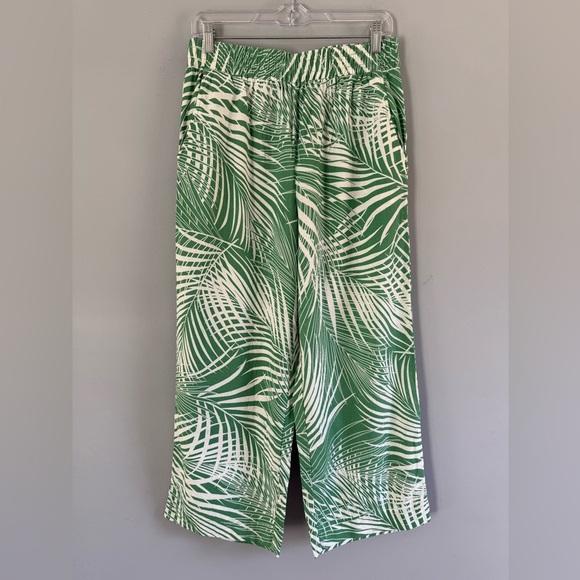Panama Jack Linen Blend Wide Leg Pants Sz M Tropical Palm pockets green white - Picture 1 of 13